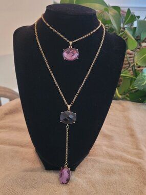 Gorgeous Gold Plated 2 Strand Necklace With 3 1inch Gems